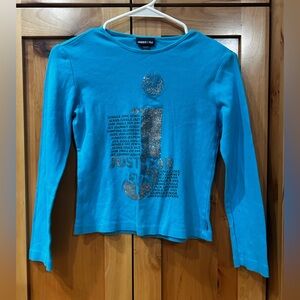 Limited Too turquoise Blue Long Sleeve J monogram Glitter Design Y2K girls M 12